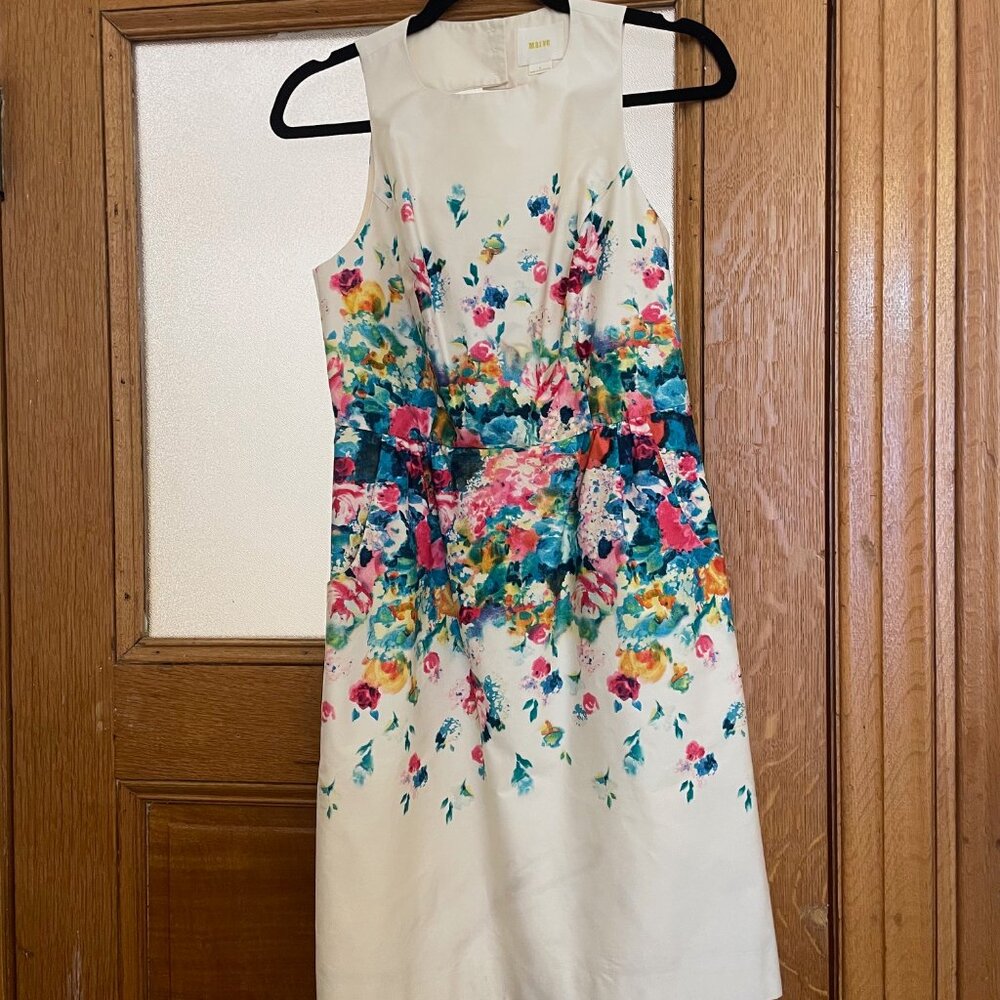 Gorgeous Maeve Watercolor Floral Print Sheath Dress Size 2 with POCKETS!!